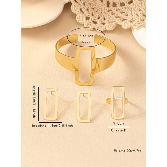 Geometric Bracelet, Earring, Ring Set - Picture 4 of 4